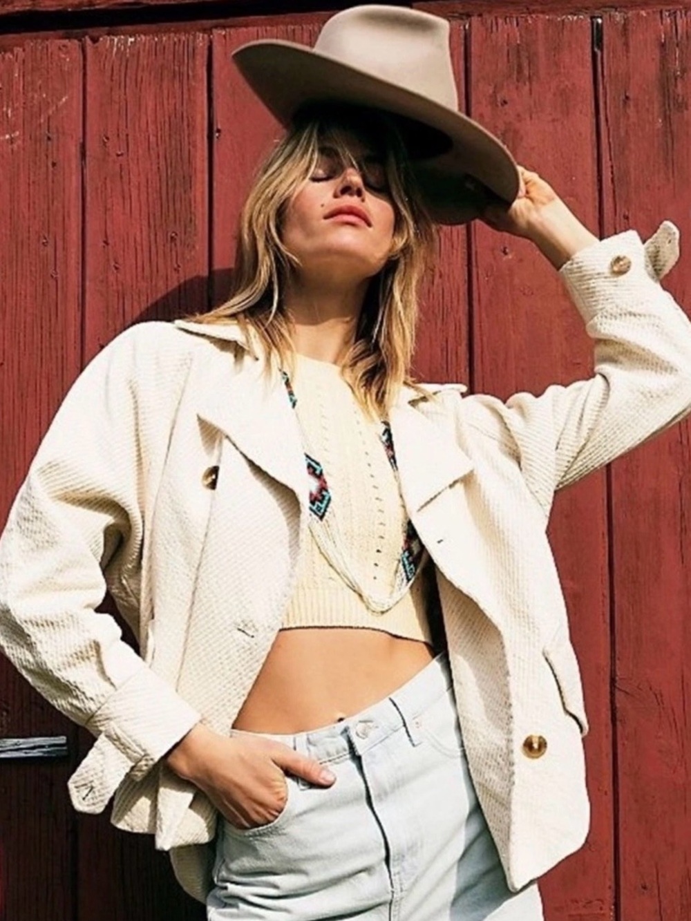 Free People Remi Jacket Peacoat Ivory Corduroy Oversized SM Boho Coastal Cowgirl